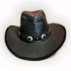 CUSTOM Genuine Leather Western Black Cowboy Hat Concho Band Size S Beaver Brand